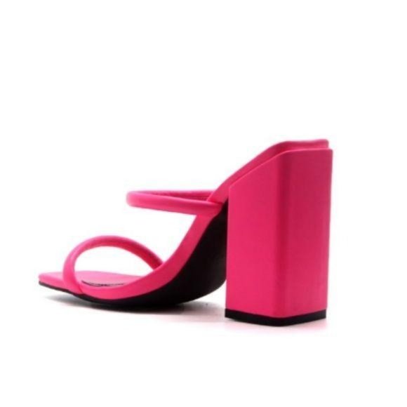 Neon Pink Block Heel Sandals - Picture 3 of 5